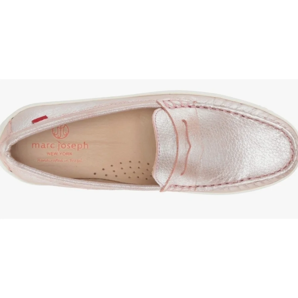 Marc Joseph Union Street Driver Moccasin Rose Grainy Glimmer Size 3.5